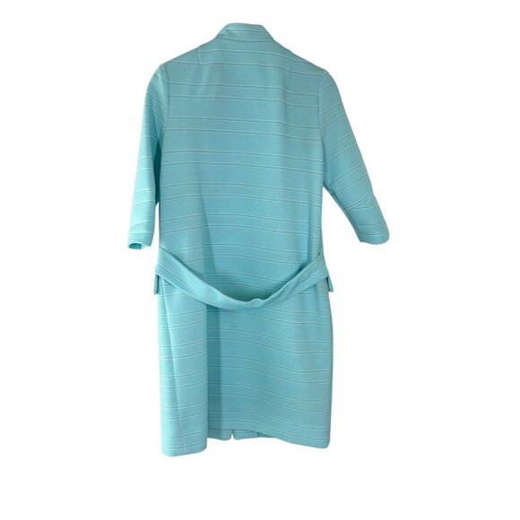 Vintage 60s Blue White Ribbed Long Jacket Medium - Picture 4 of 13